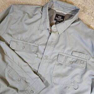 Realtree Mens Gray Long Sleeve Fishing Guide Shirt‎ 2XL